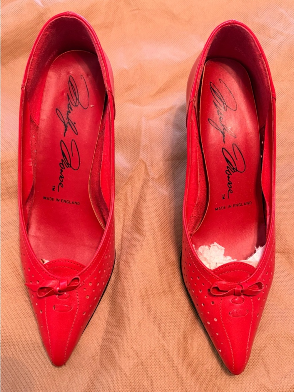 Vintage Marilyn Monroe Red Leather Heels Size 5 Made in England Box
